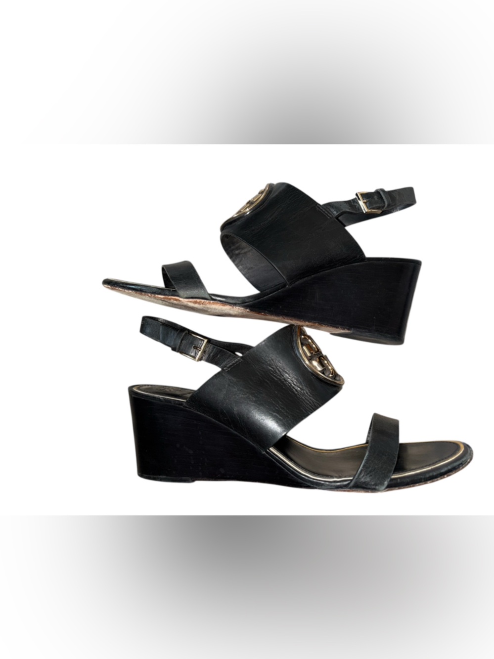 TORY BURCH Metal Miller  Leather Slingback Wedge Sandals Size 11 - Picture 9 of 9